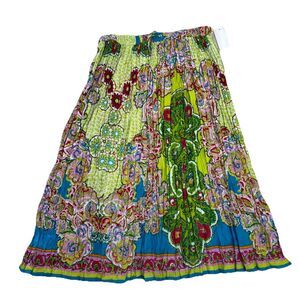 Bedford Fair Maxi Skirt Colorful Floral Crinkle Festival XL Cottagecore Boho New
